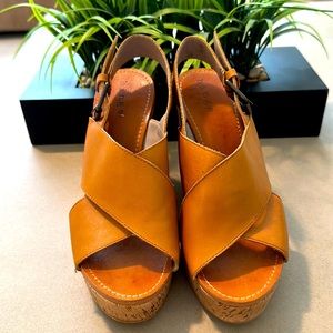 Super cute, lightweight, leather platform wedge sandals by Hinge!